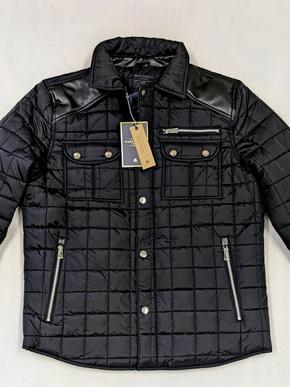 Marc Asher Men's Black Quilted Jacket Snap & Full Zip Pockets Size L